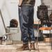 Men's Retro Deep Blue Loose Fit Straight Leg Jeans Casual Versatile Slimming Style For Autumn_mkmklike.com