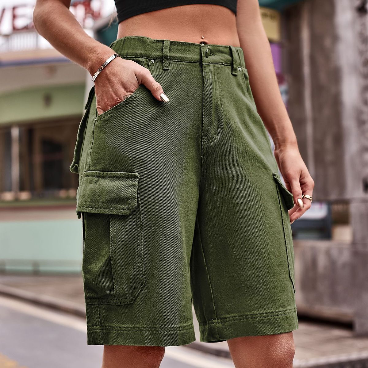 Women's Clothing Summer New Elastic Waist Denim Workwear Shorts Trend_mkmklike.com