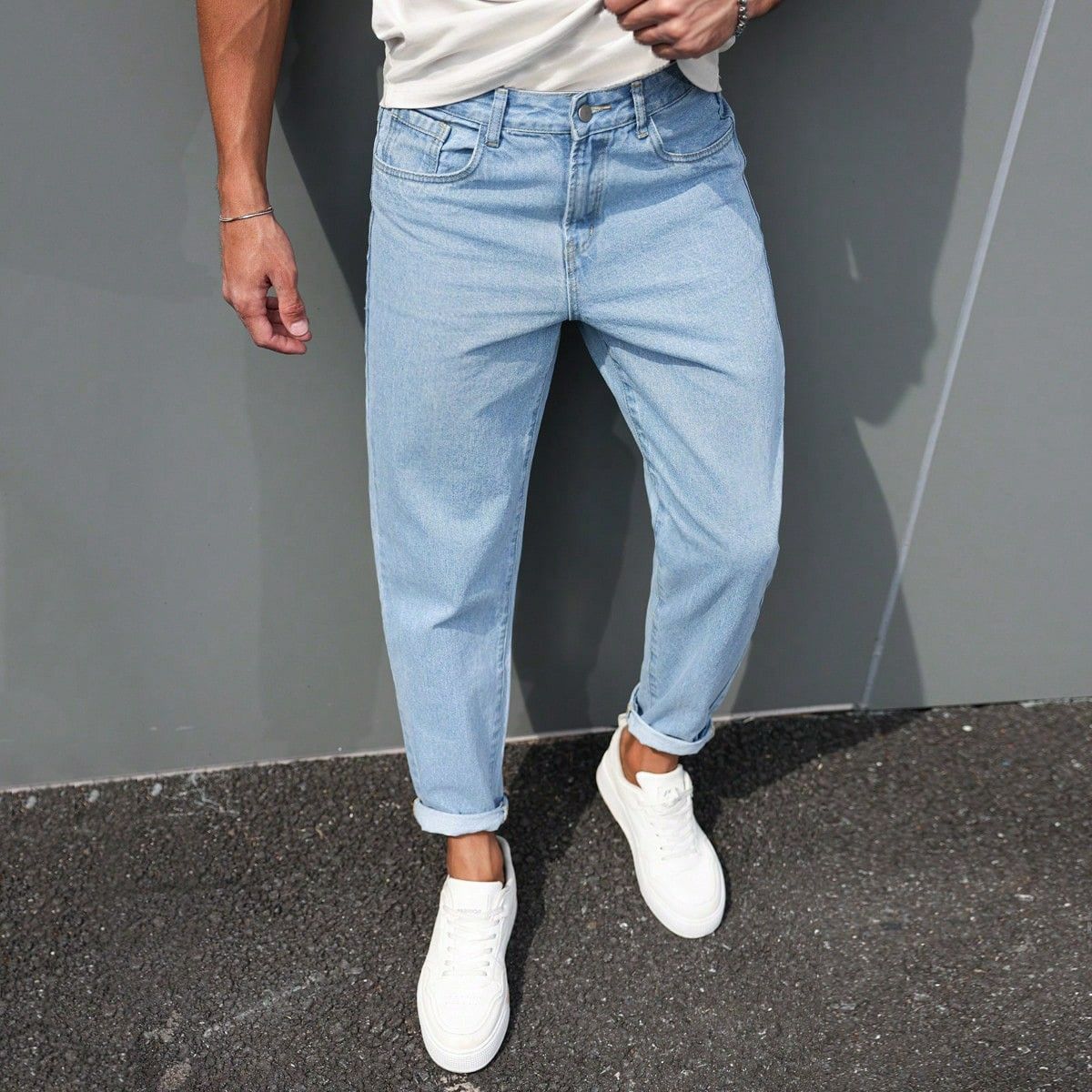 Men's Clothing Slim Fit Straight Leg Jeans Tapered Casual Cropped Length Versatile Small Straight Leg_mkmklike.com