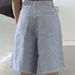 Women's High-End Straight Leg Denim Shorts Blue And White Striped Fashionable Casual High Waist Pants_mkmklike.com