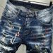 Men's Clothing Ink Splash Hole Denim Shorts Men's Trendy Brand Slim Fit Skinny Summer Thin Five Point Mid Length Pants_mkmklike.com