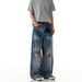Men's Vintage Distressed High Street Jeans - Loose Fit Denim Pants For Summer, Retro Washed Casual Trousers_mkmklike.com