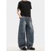 Japanese Retro Washed Denim Jeans For Men & Women - Loose Straight Leg Trousers With Deconstructed Wide Cuff & Pleated Design_mkmklike.com