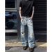 Men's Slim Fit Ripped Jeans Edgy Style American High Street Design Slightly Flared Trendy Brand Versatile Straight Leg Pants_mkmklike.com