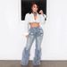 K New Stretchy Jeans Versatile High-waisted Faux Old Pearl Embellished Feather Jeans_mkmklike.com