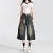 Women's American Retro Distressed Blue Cropped Jeans Summer Thin Loose Fit Mid-Length Over The Knee Wide Leg Shorts_mkmklike.com