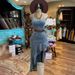 Women's suspender waist high elastic slim fit slit oblique ruffle denim dress_mkmklike.com