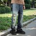 Men's High-Street Distressed Paint-Splatter Jeans – Ripped & Washed, Straight-Leg Relaxed Fit (Sizes 28-38, 80% Cotton Stretch, Vintage Blue)_mkmklike.com