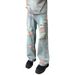 Rose Full Of Ripped Jeans Men's Summer Ruffian Handsome High-end Pants American High Street Vibe Micro-pull Pants Men_mkmklike.com