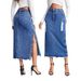 Women's High-Slit Distressed Denim Skirt With Asymmetrical Hem & Stud Details - Vintage Blue Boho Chic Long Wrap Skirt For Street Style_mkmklike.com