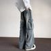 American High Street Vintage Washed Wide Leg Jeans, Men's Loose Straight Cargo Pocket Trendy Casual Denim Pants_mkmklike.com