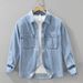Denim Retro Long Sleeved Shirt For Men, Fashionable And Versatile, Artistic And Casual Loose Top_mkmklike.com