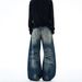 Men's Clothing Chinese Style Retro Washed Ink Splatter Curved Jeans Men's Spring And Autumn New Style Loose Wide Leg Long Pants_mkmklike.com