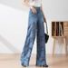 Women's High-Waisted Cat Whiskers Lace Patchwork Hollowed out Denim Jeans European American Style Washed Baggy Straight Leg Trousers_mkmklike.com