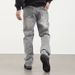 Men's Light Gray Washed Denim Jeans Relaxed Straight Leg Distressed Hem Midweight Cotton High Street Fashion Summer Pants_mkmklike.com