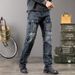 Spring And Autumn Style Patchwork Jeans For Men, Loose Elastic Wide Leg Straight Leg Denim Pants, Outdoor Multi Pocket Sports Pants_mkmklike.com