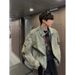 Men's Clothing Distressed Washed Jacket Handsome Denim Jacket Lapel Top_mkmklike.com