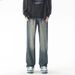LKTM Men's Retro Nostalgic Vintage Green Jeans Straight Leg Loose Fit Casual High Street Pants Wear & Archer0603_mkmklike.com