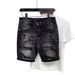 Men's Distressed Denim Shorts Trendy Black And Gray Patchwork Stretch Slim Fit Casual Streetwear 5-Inch Inseam_mkmklike.com