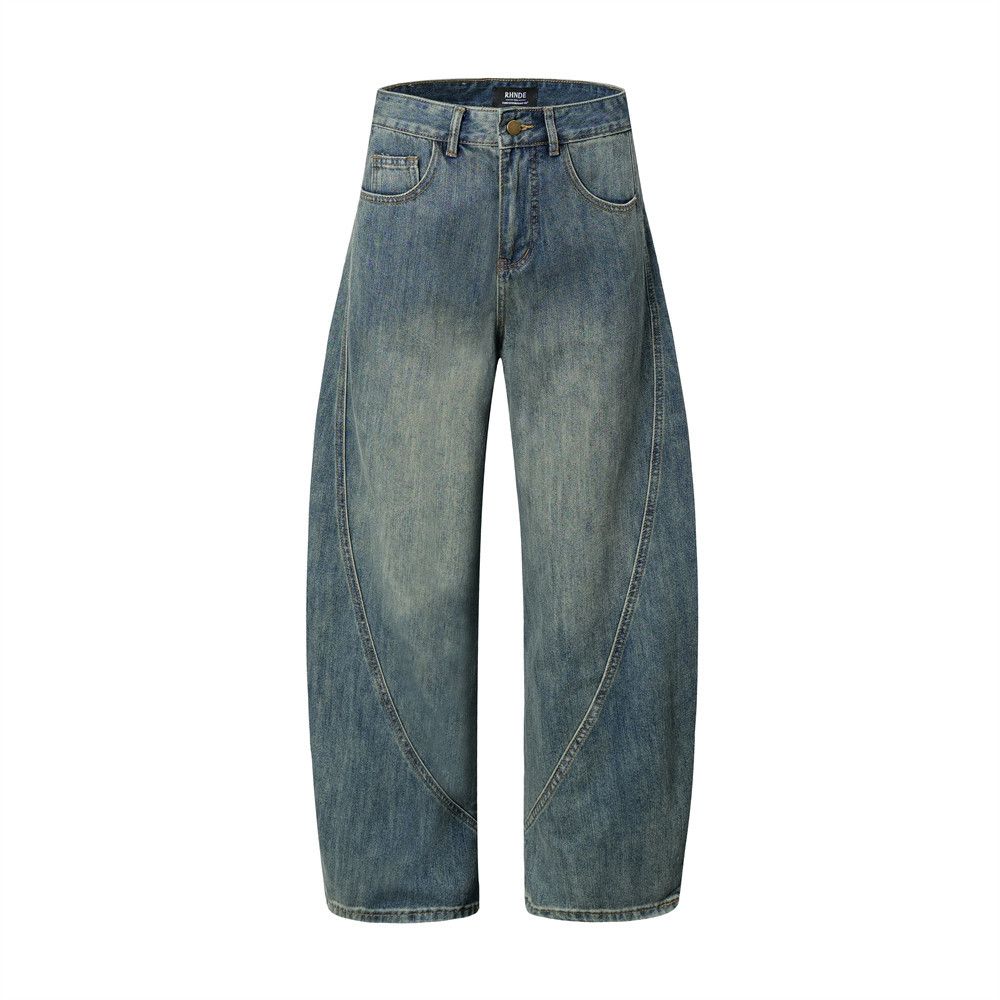 Denim Scimitar Punk Washed Vintage Split Deconstructed Patchwork Trendy High Street Loose Wide-Leg Cargo Long Pants For_mkmklike.com