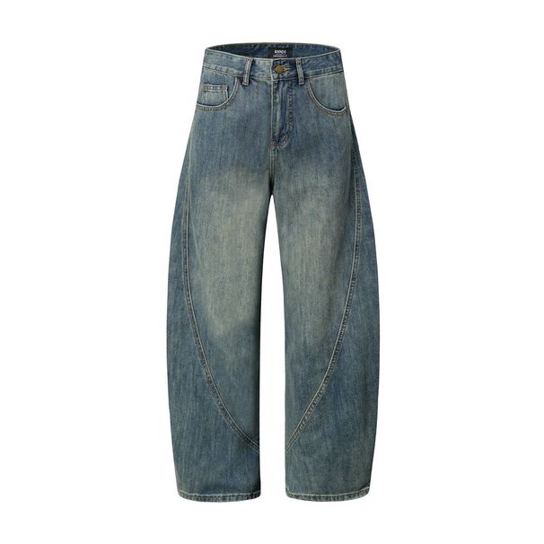 Denim Scimitar Punk Washed Vintage Split Deconstructed Patchwork Trendy High Street Loose Wide-Leg Cargo Long Pants For_mkmklike.com