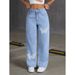 Y2K Butterfly Print Jeans - High-Waisted Straight Leg Denim Pants With Vintage Wash & Stretch Comfort_mkmklike.com