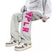 Washed Yellow Mud Embroidered Jeans American Hip-Hop Men's Trendy Brand Micro Flared Loose Straight Leg Pants_mkmklike.com