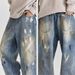 Unisex American High Street Straight Leg Jeans Graffiti Print Loose Fit Retro Trendy Pants Stylish Summer Cross Border E Commerce_mkmklike.com