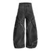 Washed Vintage Oversized Wide-Leg Jeans For Men, Niche Design, Street Style, Deconstructed Patchwork, Frayed Hem, Cargo_mkmklike.com
