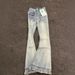 Vintage Washed Light Blue Flared Jeans For Women - High Waisted Stretch Bootcut Pants With Raw Hem Detail_mkmklike.com