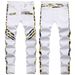 Men's Camo Skinny Jeans – Streetwear Stretch Denim Pants With Military-Inspired Patchwork & Mid-Rise Fit (White, 28-42)_mkmklike.com