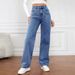 Women's Vintage Washed Denim Jeans, Straight Leg Casual Trousers For Retro Fashion Style, Classic Blue & Black_mkmklike.com