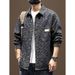 Denim Men's Spring And Autumn New High-End Jacquard Washed Lapel Casual Long Sleeved Shirt Jacket_mkmklike.com