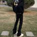 Men's Slim Fit Floor Length Trousers Black Slightly Flared Trendy Jeans American High Street Style Vibe Long Ribbon_mkmklike.com