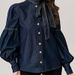 K European And American Style Women's Fashion New Lace Up Bow Denim Shirt_mkmklike.com
