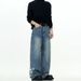 Vintage Washed Denim Jeans For Men - Retro With Printed Letters, Loose Fit, Streetwear Casual Pants_mkmklike.com
