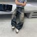 Vintage Washed Distressed Jeans For Men – Relaxed Wide-Leg & Faux Rips (S-3xl, Blue) Low-Rise Waist + Zip Fly_mkmklike.com