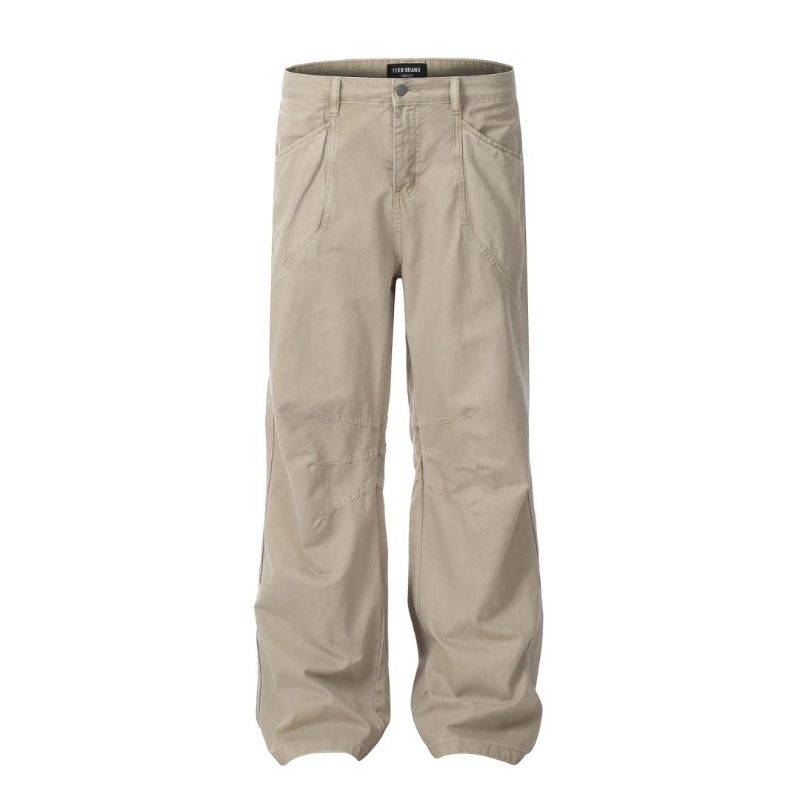 Men's Clothing Men's High-Waist Cargo Pants Straight Leg Cleanfit Maillard Jeans Slight Flare Retro Washed American Style_mkmklike.com