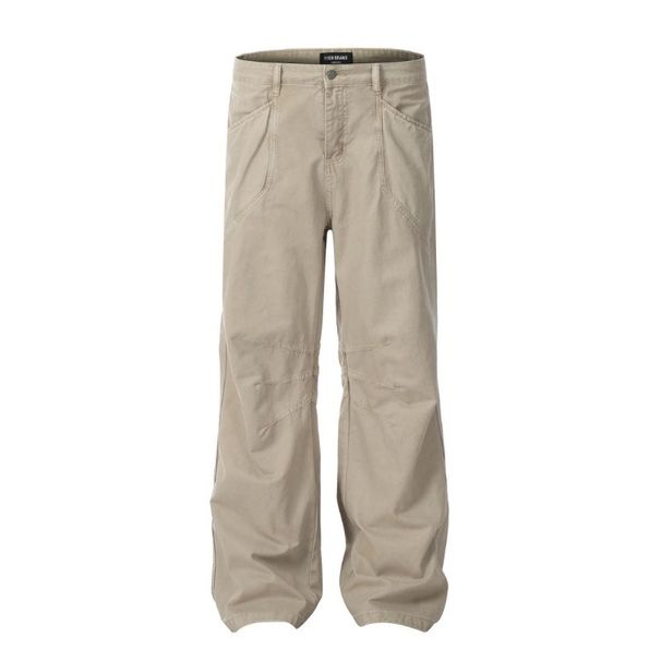 Men's Clothing Men's High-Waist Cargo Pants Straight Leg Cleanfit Maillard Jeans Slight Flare Retro Washed American Style_mkmklike.com