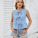 K New Women's Denim Vest With Lace-up And Leaf Hem_mkmklike.com