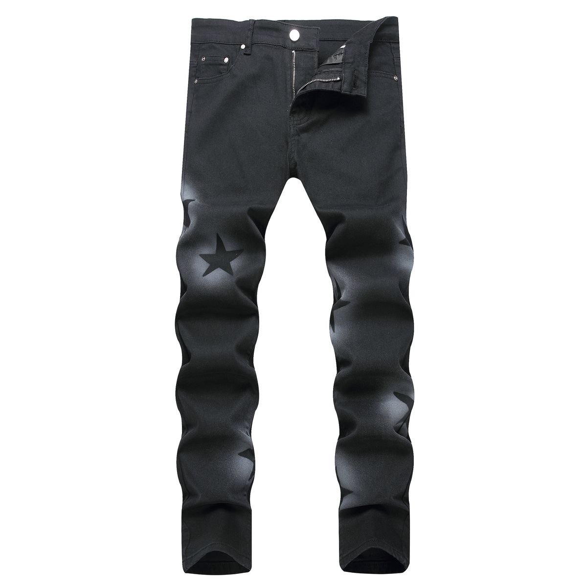 Men's Stretch Denim Jeans With Fashion Print Slim Fit Straight Leg Trousers For Casual Wear_mkmklike.com