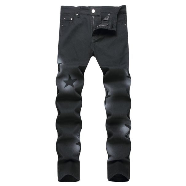 Men's Stretch Denim Jeans With Fashion Print Slim Fit Straight Leg Trousers For Casual Wear_mkmklike.com