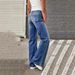 American Retro Women's Jeans For Autumn, Loose-fitting, Drapey, Wide-leg, Straight-cut Street-style Denim Long Pants,_mkmklike.com
