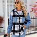 Women's Oversized Denim Shirt Jacket - Black & White Checkered Long Sleeve Casual Top_mkmklike.com