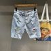 Denim Shorts Men's Summer Thin Five-point Pants Men's Ripped Eagle Letter Embroidered Prancing Horse Seal Casual Breeches_mkmklike.com