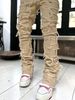 "Men's Patchwork Slim Fit Flared Jeans - Vintage High Street Style, Comfortable Cotton Denim Trousers For Casual & Trendy Outfits"_mkmklike.com