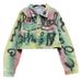 Women's Clothing Short Denim Jacket Early Spring New Small Size Slim Goods Hand Painted Graffiti Design Long Sleeved Top_mkmklike.com