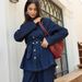 Women's Washed Denim Suit Set - Single Breasted Lapel Jacket & High Waisted Trousers, Loose Fit Casual Outfit_mkmklike.com