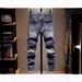 Men's High Street Skinny Jeans Trendy American Style Patchwork Design Elastic Slim Fit Trousers for Autumn And Winter 2024_mkmklike.com