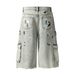 Men's Clothing Street Personality Pocket Distressed Stitching Wide Leg Jeans Washed Distressed Wide Cartoon Loose Print Wide Leg Pants_mkmklike.com